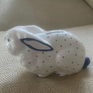 Tiffany & Co BLUE Polka Dat Ceramic Rabbit Bunny Bank AUSTRIA